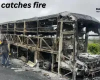 Bike crashed into bus' fuel tank, caught fire; 40 people were on board