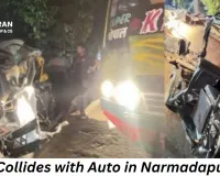 Bus Rams Auto in Narmadapuram: Three Injured, Driver Booked for Negligence