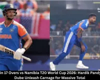 India 190/4 in 17 Overs vs Namibia T20 World Cup 2026: Hardik Pandya & Shivam Dube Unleash Carnage for Massive Total