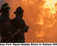 Bhopal Shop Fire: Razai-Gadda Store in Katara Hills Gutted as 20-Feet Flames Rage — Fire Brigade Arrives 45 Minutes Late