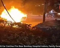 Moving CNG Car Catches Fire Near Bombay Hospital Indore, Family Escapes Safely