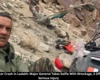  Army Helicopter Crash in Ladakh: Major General Takes Selfie With Wreckage, 3 Officers Escape Serious Injury