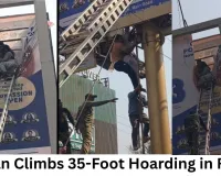 Woman Climbs 35-Foot Hoarding in Raipur, Rescued Safely
