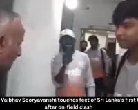 Vaibhav Sooryavanshi touches feet of Sri Lanka legend Anura Tennekoon after clash 