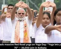 PM Modi leads 35,000 in Kolkata Yoga Day; says “be 50 at 70”