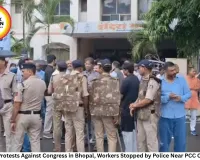 BJP Protests Against Congress in Bhopal, Workers Stopped by Police Near PCC Office