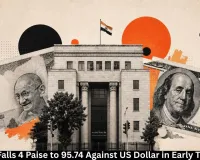 Rupee Falls 4 Paise to 95.74 Against US Dollar in Early Trade 