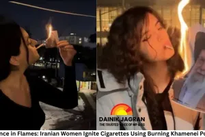 Defiance in Flames: Iranian Women Ignite Cigarettes Using Burning Khamenei Posters