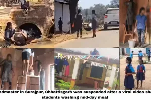 Chhattisgarh School Shocker: Headmaster Suspended After Video Shows Students Washing Mid-Day Meal Utensils in Dirty Canal Water