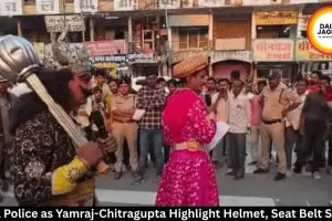 Rewa Police as Yamraj-Chitragupta Highlight Helmet, Seat Belt Safety