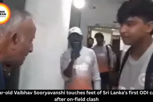 Vaibhav Sooryavanshi touches feet of Sri Lanka legend Anura Tennekoon after clash 