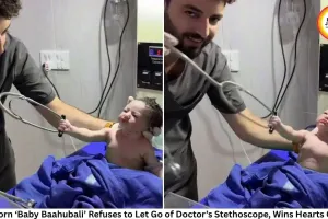 Newborn ‘Baby Baahubali’ Refuses to Let Go of Doctor’s Stethoscope, Wins Hearts Online