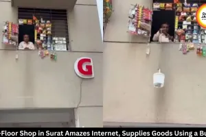 First-Floor Shop in Surat Delivers Goods Using a Bucket