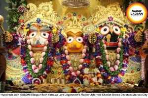 Hundreds Join ISKCON Bilaspur Rath Yatra as Lord Jagannath’s Flower-Adorned Chariot Draws Devotees Across City