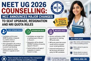 NEET UG 2026 Counselling: MCC Announces Major Changes to Seat Upgrade, Resignation and NRI Quota Rules