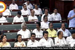 Tharahai Cuthbert Seated in Opposition Front Row in Tamil Nadu Assembly Amid TVK-Congress Tensions