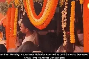 Shravan First Monday: Hatkeshwar Mahadev Adorned as Ganesha, Devotees Crowd Shiva Temples Across Chhattisgarh
