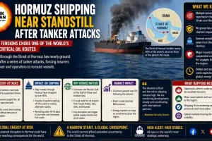 Hormuz Shipping Near Standstill After Tanker Attacks